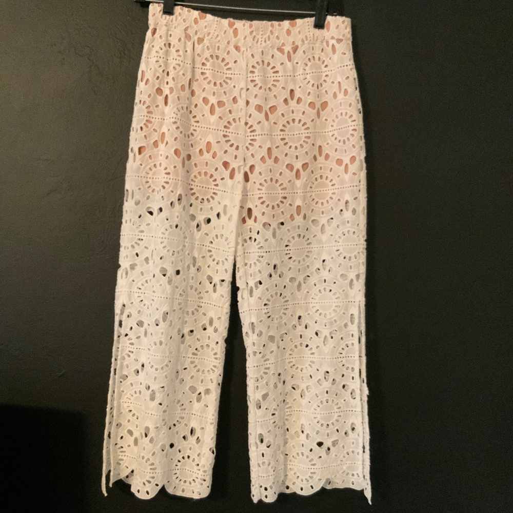 Red Carter White Lace pants with side slit - Medium